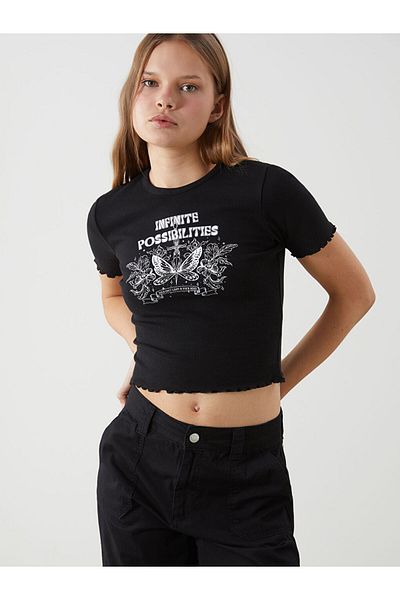 LC Waikiki New Season Crew Neck Printed Γυναικείο Crop - S5GP96Z8