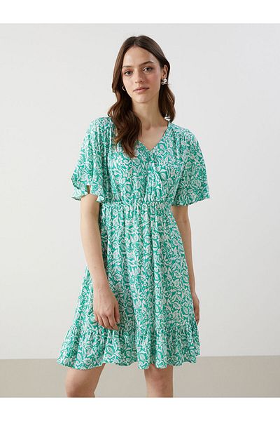LC Waikiki Lcw Double Breasted Collar Floral Women's Dress Fast Fashion