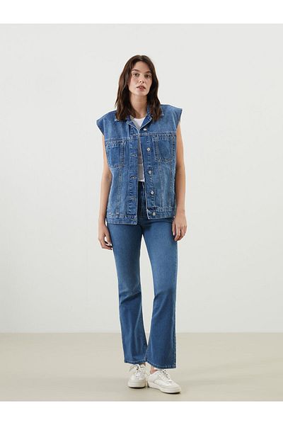LC Waikiki Vestă de jeans pentru femei cu guler cămașă de sezon nou - S5JR94Z8