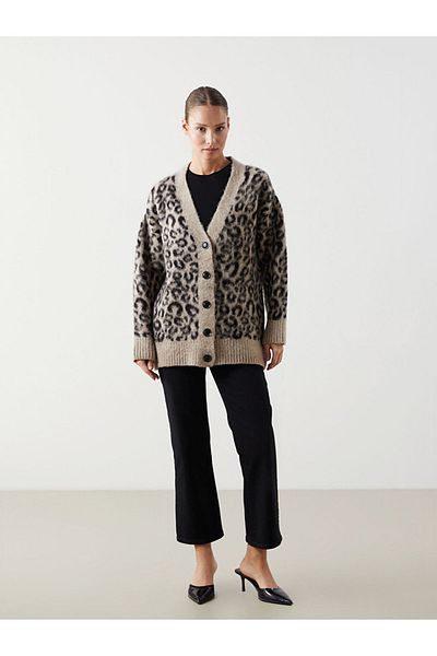 LC Waikiki Lcw V-Neck Patterned Women's Knitwear Cardigan Fast Fashion