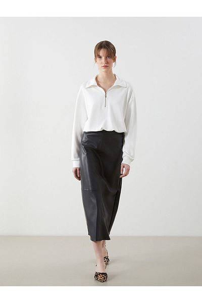 LC Waikiki Lcwaikiki Classic Waist Zippered Leather Look Women's Skirt