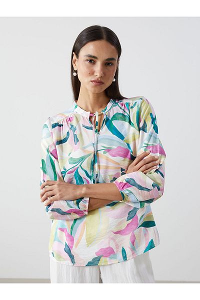 LC Waikiki Pink Tie Collar Floral Women's Blouse