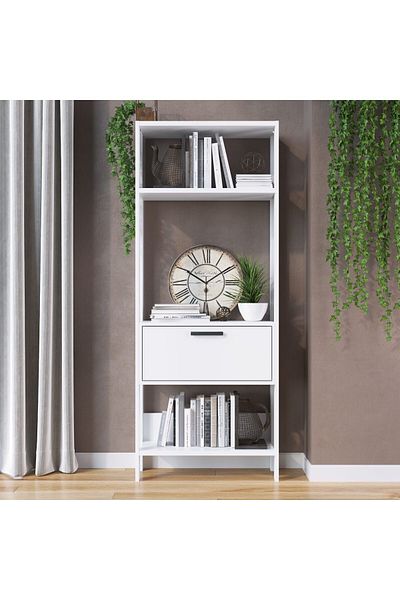 Danube Home Aggron Book Case With Cabinet - White L73xw30xh185cm