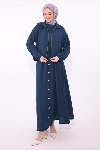 TRENDTESETTÜR ДАМСКИ ТЪМНОСИН ЕЛЕГАНТЕН КОСТЮМ СЪС САКЕ, ИНДИГО T 7084