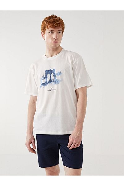 LC Waikiki New Season Crew Neck εμπριμέ χτενισμένο βαμβακερό ανδρικό Tisort - S5EG75Z8