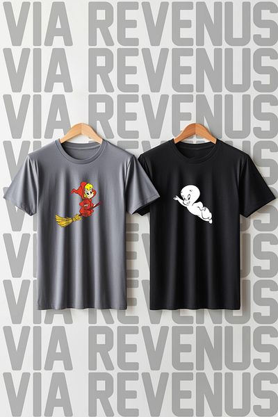 Vordevia Χαριτωμένο Ghost Casper και Wendy με στάμπα με φαρδιά εφαρμογή Crew Neck Lover Tshirt