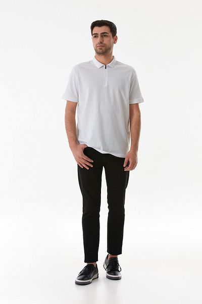 Fulla Moda Μπλουζάκι Oxford υφασμάτινο με μισό φερμουάρ Polo γιακά
