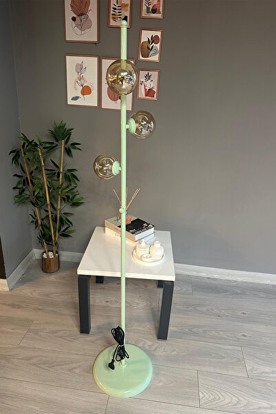 Bamyum Lambader Bal Rengi Cam Başlık Modern Dekoratif Metal Oturma Odası Zemin Lambası