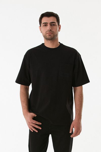 Fulla Moda Basic T-Shirt με μονή τσέπη με λαιμόκοψη