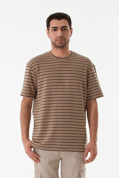 Fulla Moda Μπλουζάκι με ριγέ Jacquard Crew Neck