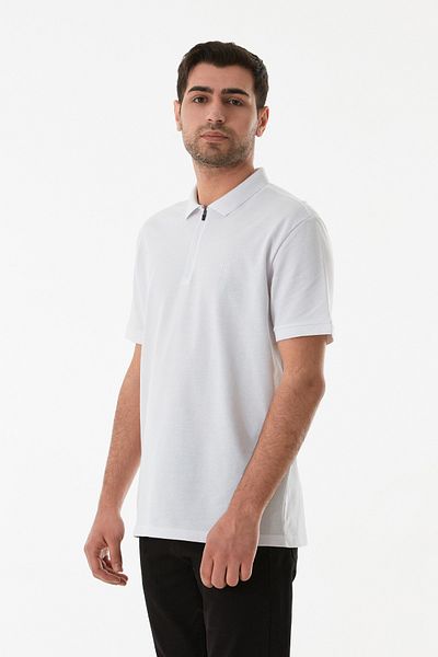 Fulla Moda Μπλουζάκι Oxford υφασμάτινο με μισό φερμουάρ Polo γιακά