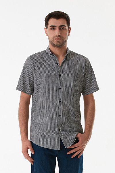Fulla Moda Κοντομάνικο πουκάμισο με ριγέ κουμπιά