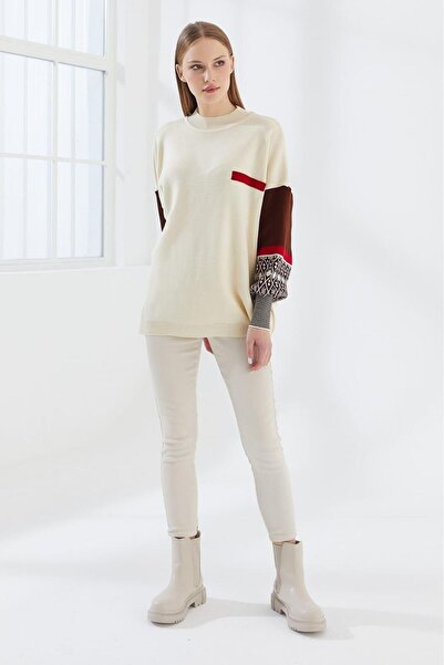 MODAJİN Dadali Ethnic Patterned Knitwear Tunic Ecru