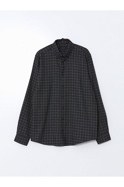 LC Waikiki Gray Regular Fit Long Sleeve Plaid Men's Lumberjack Shirt