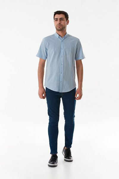Fulla Moda Βασικό λινό πουκάμισο με κοντό μανίκι