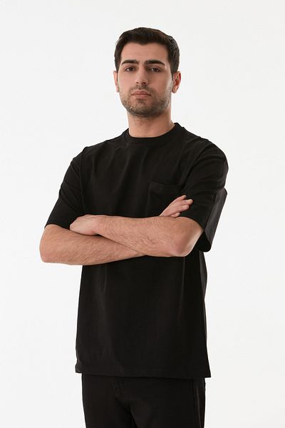 Fulla Moda Basic T-Shirt με μονή τσέπη με λαιμόκοψη