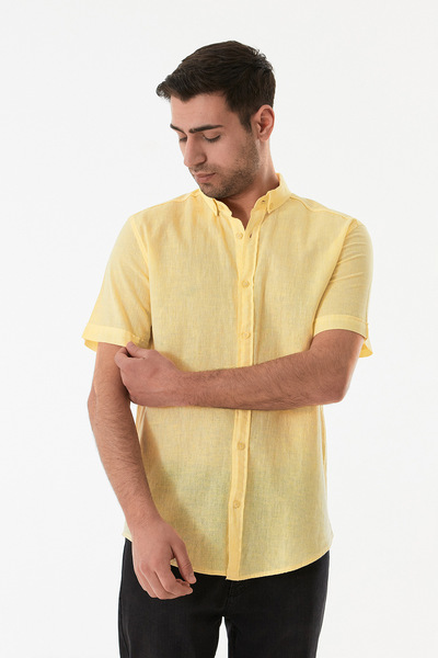 Fulla Moda Basic Short Sleeve Linen Shirt