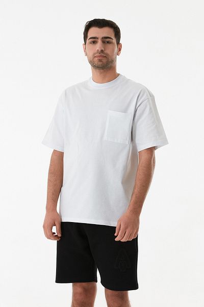 Fulla Moda Basic T-Shirt με μονή τσέπη με λαιμόκοψη