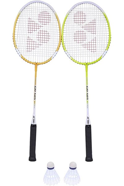 YONEX طقم تنس الريشة GR 505 | 2 مضرب + 2 ريشة | مقاس حر | إطار متساوي القياس