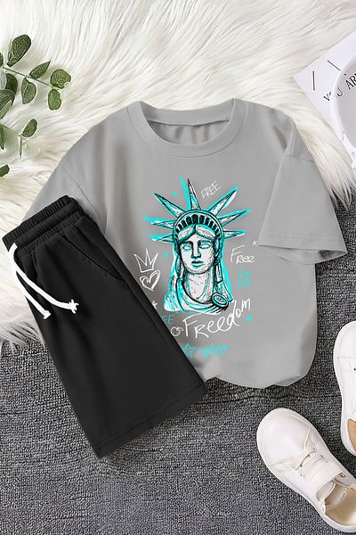 MYADA Premium Statue of Liberty Freedom Printed 2-Piece Children's Set 22444