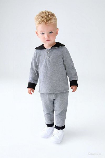 LUESS Boy's Hooded Button Detailed Seasonal Bottom Top Set - Gray (3-4 Years 8-9 Years)