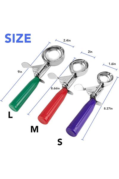 COOYA 3PCS Ice Cream Scoop Set, Stainless Steel Cookie Scoop, Multiple Size Disher, with Trigger Release