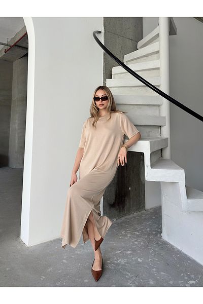floral fashıon Γυναικείο Φόρεμα - Άνετο Σχίσιμο στο Πλαϊνό Με Ύφασμα Modal Pique Single Jersey