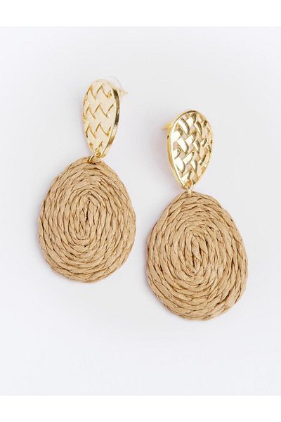 Jimmy Key Brown Wicker Detailed Oval Earrings