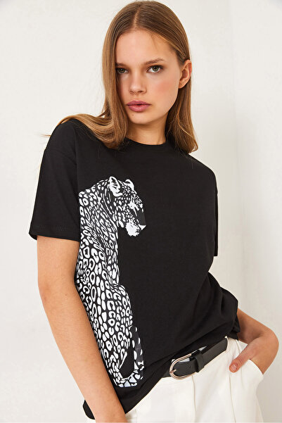 Bianco Lucci Dámské základní tričko s krátkým rukávem s potiskem Lion 60602014