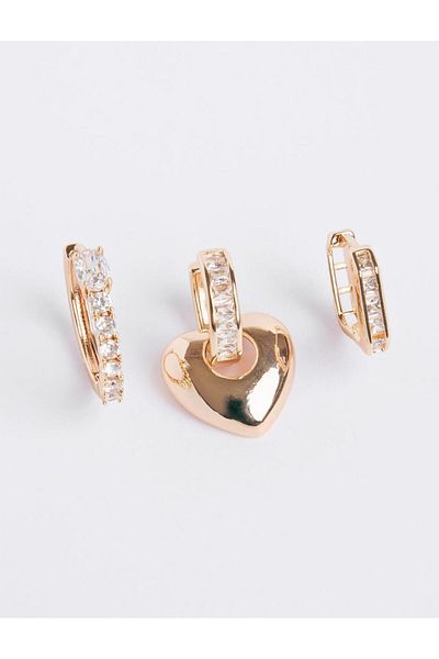 Jimmy Key Gold Color Heart Figured Triple Earrings Set