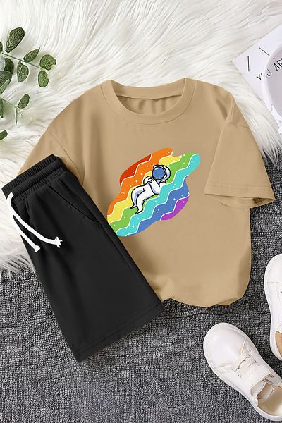 MYADA Astronaut Sleeping in the Rainbow Printed 2-Piece Children's Set 22431