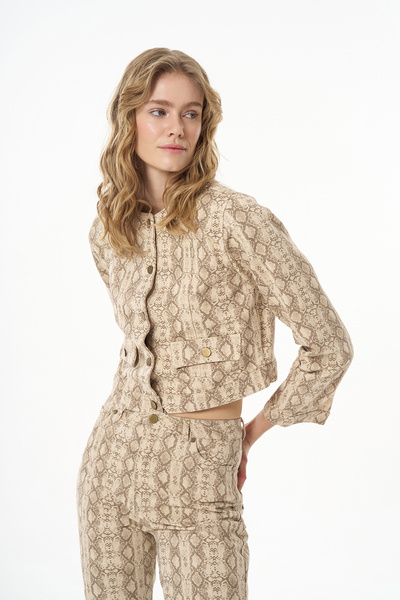 Quzu Μπουφάν με κουμπιά σε μπεζ χρώμα με μοτίβο φιδιού