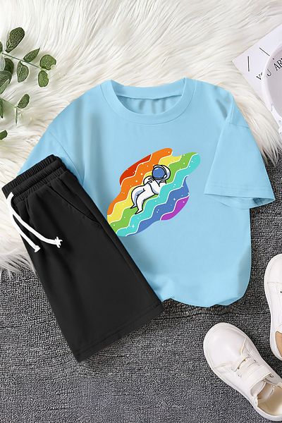 MYADA Premium Astronaut Sleeping in the Rainbow Printed 2-Piece Children's Set 22431