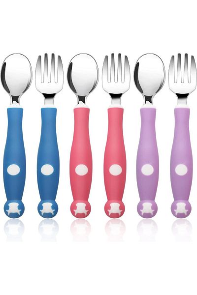 COOYA 6PCS Toddler Silverware Set, Bendable, Food Grade Silicone Handle, 316 Stainless Steel