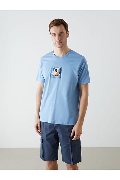 LC Waikiki New Season Crew Neck Κοντό μανίκι εμπριμέ χτενισμένο βαμβακερό ανδρικό Tisort - S5H645Z8