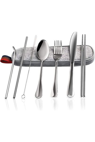 COOYA 8-Piece Reusable Utensil Set, Portable Stainless Steel, with Case, Dishwasher Safe