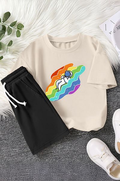 MYADA Premium Astronaut Sleeping in the Rainbow Printed 2-Piece Children's Set 22431