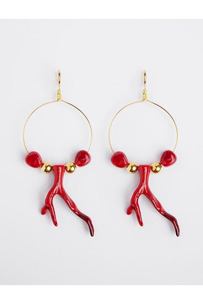 Jimmy Key Red Asymmetrical Figured Hoop Earrings