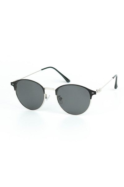 Di Caprio Unisex Silver Black Polarized Protection Oval Model Sunglasses