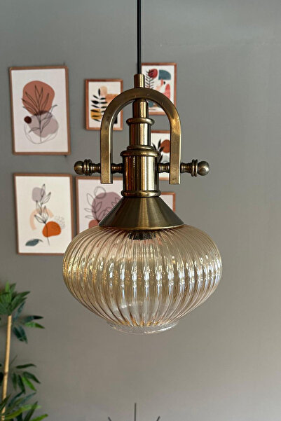 Bamyum Ruiz Cam Bal Rengi Tekli Avize Gemici Eskitme Başlık Retro Sarkıt Lamba Restoran Salon Aydınlatma