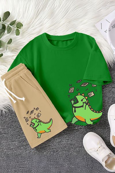 MYADA Premium Tie Dinosaur Printed 2-Piece Children's Suit 22432