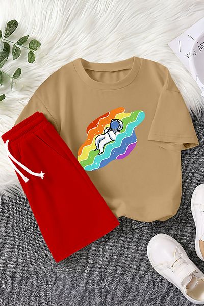 MYADA Premium Astronaut Sleeping in the Rainbow Printed 2-Piece Children's Set 22431
