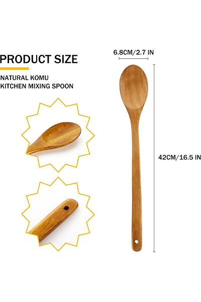 COOYA Wooden Mixing Spoon, Long Handle 42cm Long, Wooden Soup Spoon for Kitchen Mixing