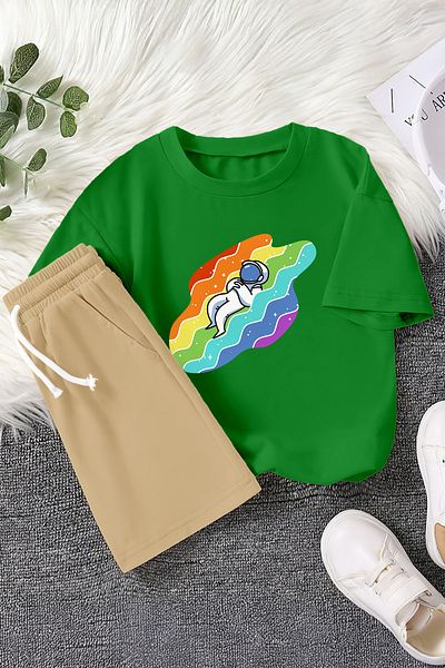 MYADA Premium Astronaut Sleeping in the Rainbow Printed 2-Piece Children's Set 22431