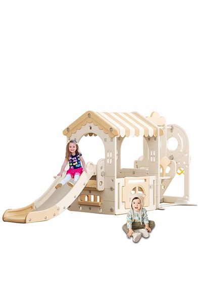 Ma Baby 5 in 1 Toddler Slide and Swing Set with Basketball Hoop, Indoor Outdoor Slide