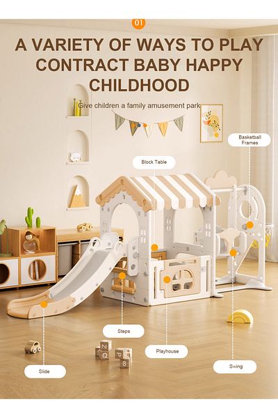 Ma Baby 5 in 1 Toddler Slide and Swing Set with Basketball Hoop, Indoor Outdoor Slide