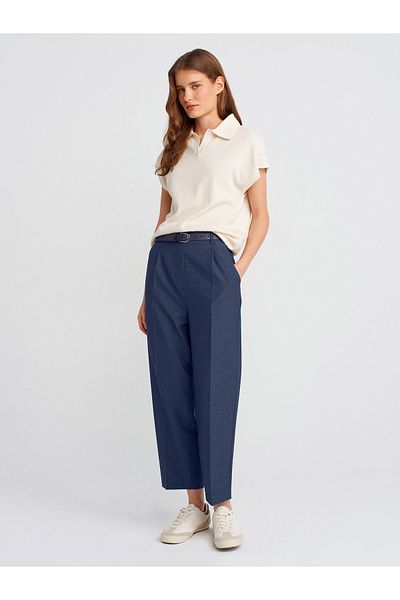 Dilvin 71628 Normal Waist Carrot Trousers-Navy Blue