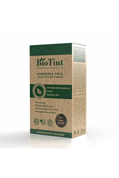 Biotint صبغة شعر دائمة (6.0 أشقر غامق)، كريم صبغ الشعر خالي من الأمونيا، نباتي