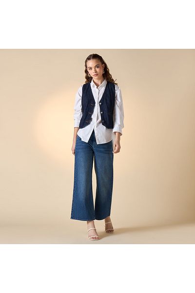 Lee Cooper Buckle Strap Detail Sleeveless Jacket With Pockets