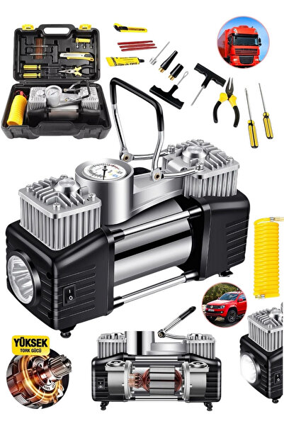 MOONSHOP Pro Seri Çelik Gövde Çift Pistonlu 12 V 150 Psi Dakikada 85 Lt Araç Araba Lastik Bot Şişirme